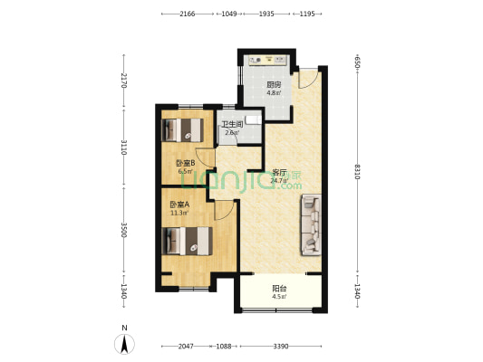 润泰佳园 2室1厅1卫 82平方