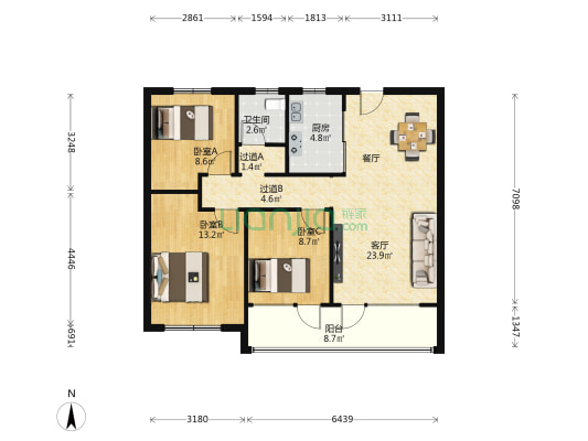 天泰·嘉亿城 3室1厅1卫 103平方