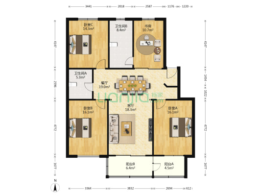 蠙东金侨小区 4室2厅2卫 138平方