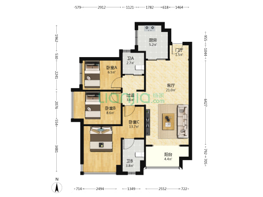 万科金域水岸 3室1厅2卫 92平方