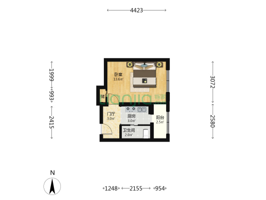 交道口南大街 1室0厅1卫 32平方