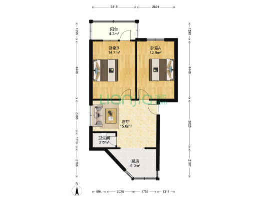 北京路社区聚新院落 2室1厅1卫 60平方
