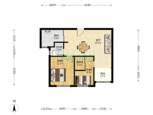 松南城善德苑 2室1厅1卫 76平方