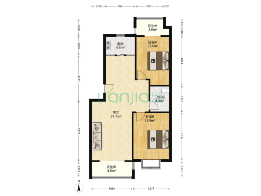 丰泽家园 2室1厅1卫 103平方