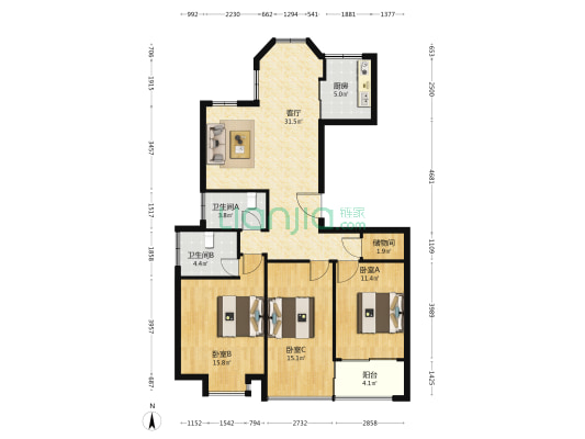 臻豪锦苑 3室1厅2卫 130平方