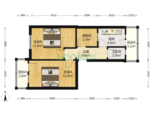 六合社区 2室0厅1卫 54平方