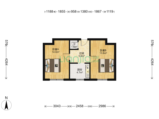 一汽4街区 2室0厅1卫 61平方