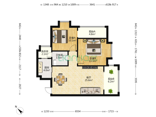 棕榈园 2室1厅1卫 88平方