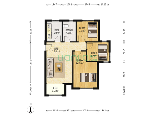 旭辉朗悦湾 3室1厅1卫 92平方