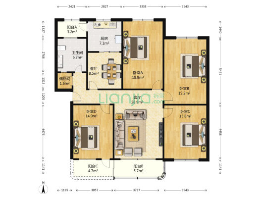 织袜厂家属院 4室2厅1卫 150平方
