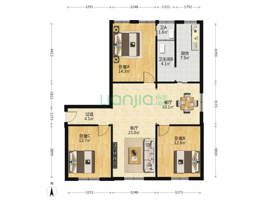 立新村 3室2厅2卫 107平方