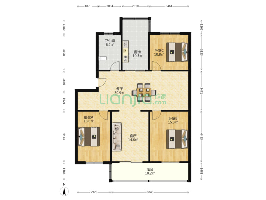 新海路590号 3室2厅1卫 123平方