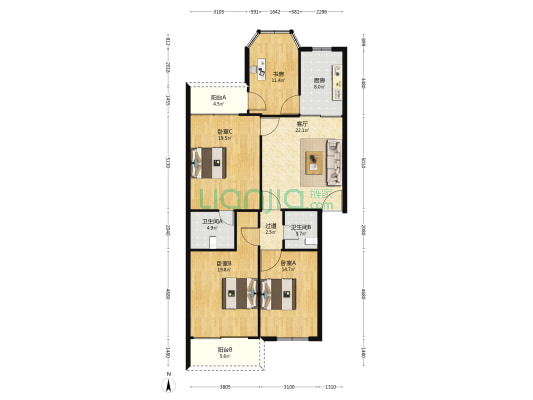 新河锦苑 4室1厅2卫 133平方