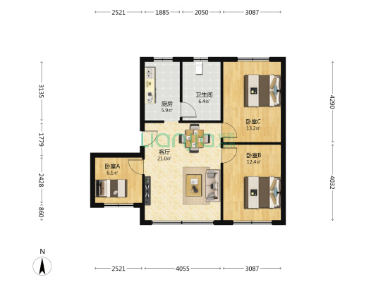 白沙关街27号 3室1厅1卫 84平方