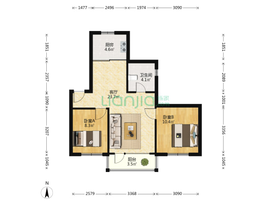 福居家园 2室1厅1卫 70平方