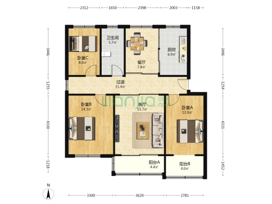 北沿路157号 3室2厅1卫 103平方