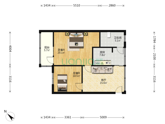 华山北路319号 2室1厅1卫 76平方