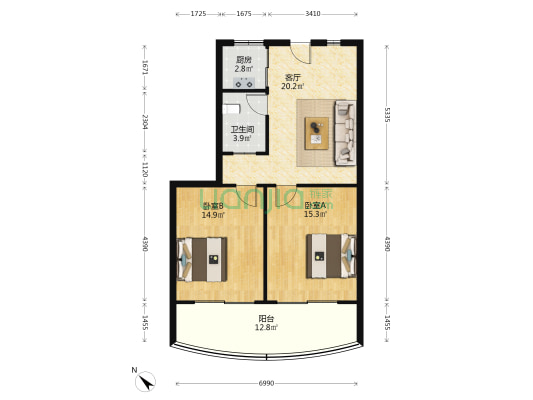 华荣公寓 2室1厅1卫 98平方