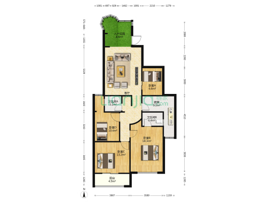 鑫苑B区 4室1厅2卫 137平方