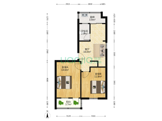 教育局宿舍 2室1厅1卫 63平方
