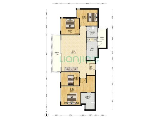 首开龙湖云著二期 4室1厅2卫 162平方