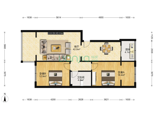 二环路西二段56号 2室1厅1卫 100平方