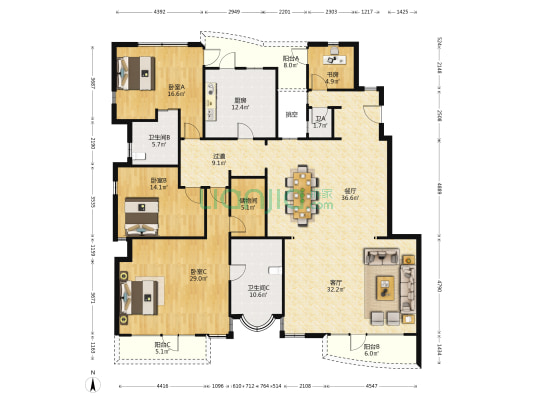 白云堡豪苑 4室2厅3卫 221平方