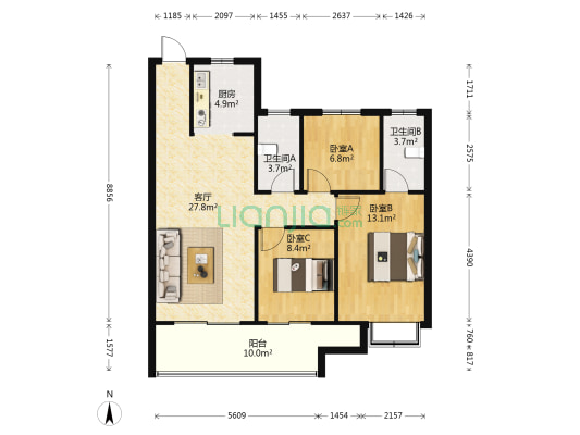 逸居印象 3室1厅2卫 107平方