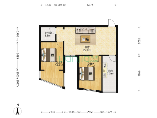 东厦风华园 2室1厅1卫 83平方