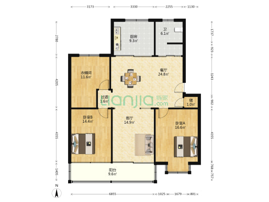 双牌一村 2室2厅1卫 132平方