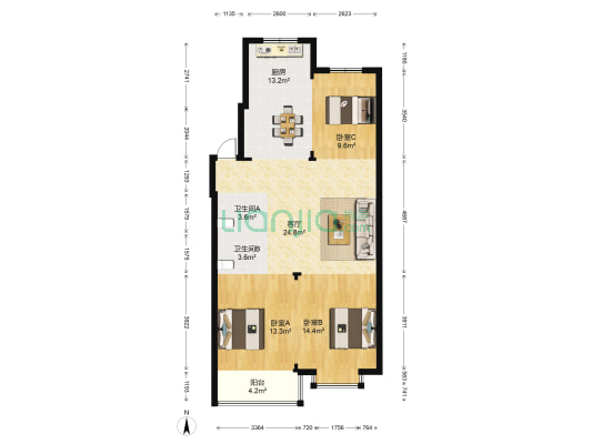 沪山新村 3室1厅2卫 100平方