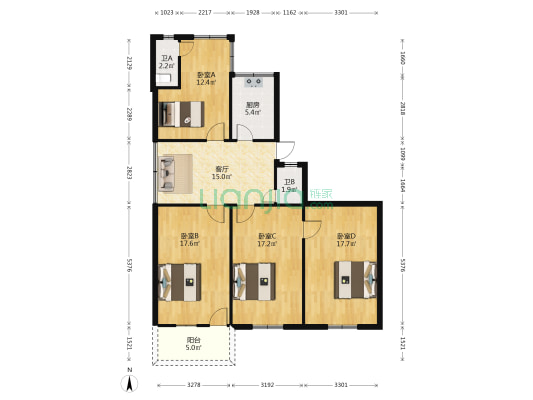 福建省建材控股有限公司宿舍 4室1厅2卫 110平方