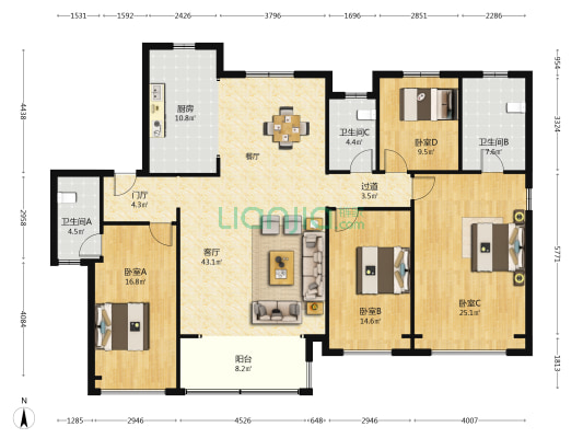 湖东道云玺 4室1厅3卫 188平方