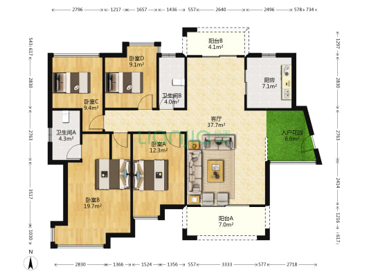 碧湖东岸 4室1厅2卫 139平方