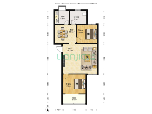 德胜山小区 2室2厅1卫 97平方