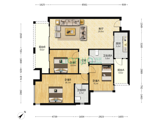 中国铁建玖城贰号 3室1厅2卫 115平方