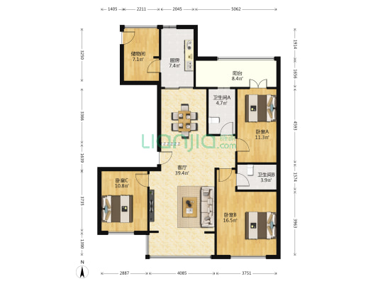 智慧金融城F区 3室1厅2卫 138平方