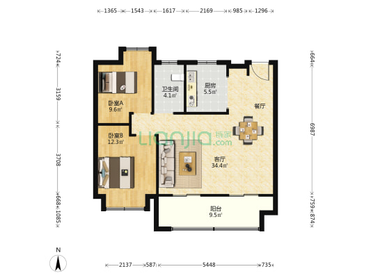 龙湖鑫基华德·天璞 2室1厅1卫 99平方