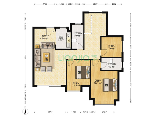 群升大智汇思雅郡C组团 3室1厅2卫 138平方