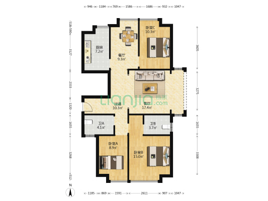 春晓悦居 3室2厅2卫 105平方
