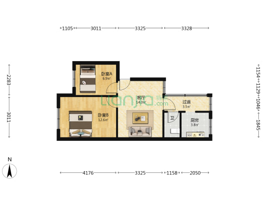 金塘东街8号 2室1厅1卫 64平方