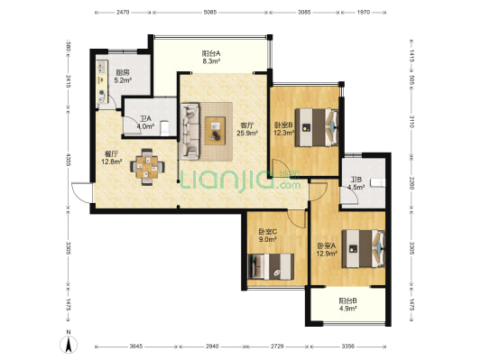 美林谷 3室2厅2卫 131平方