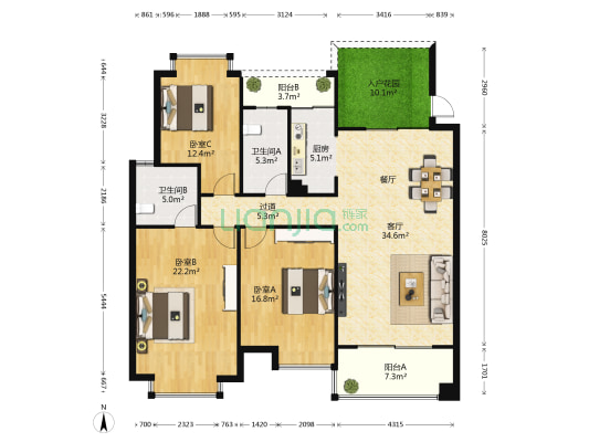吉象人家 3室1厅2卫 145平方