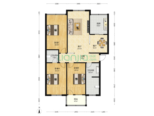 华联小区 3室2厅2卫 142平方