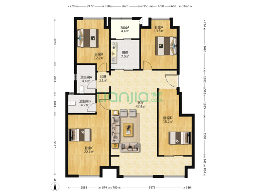 樾千山 4室1厅2卫 145平方
