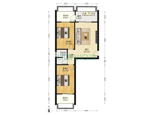 银通小区铁三局宿舍东院 2室1厅1卫 68平方