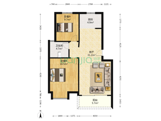 鸿威鸿景雅园二期 2室1厅1卫 89平方