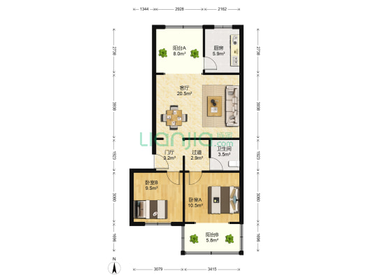 滨江公寓(锦江) 2室1厅1卫 86平方