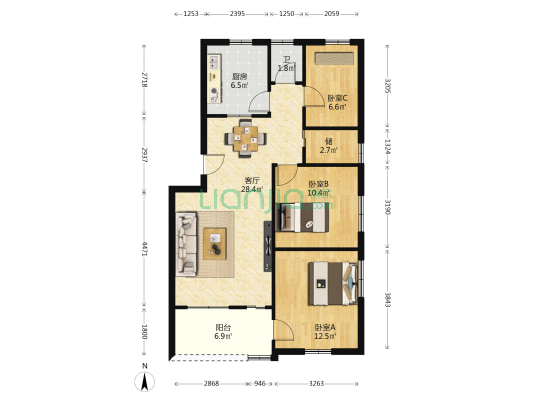 富华街 3室1厅1卫 98平方
