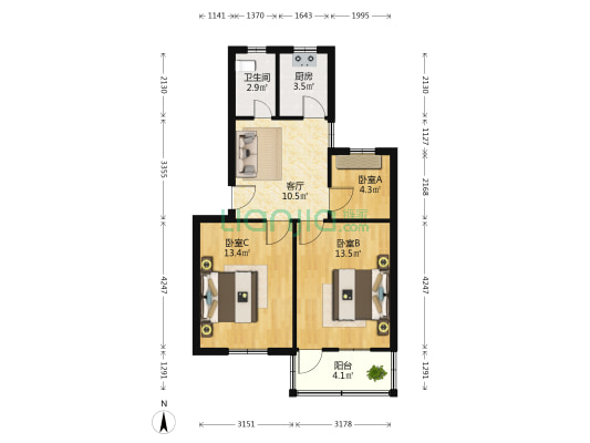 丝织西村 3室1厅1卫 61平方
